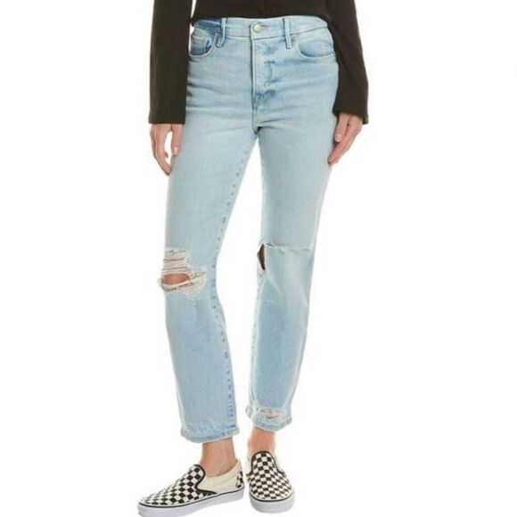 Good American High Rise Mom Jeans Light Wash Distressed Size 8/29 - Picture 2 of 11